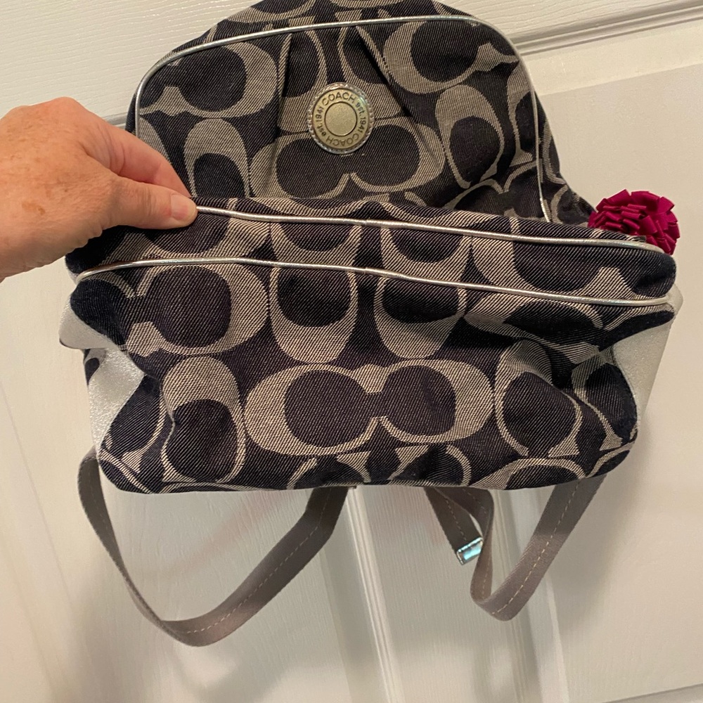 Coach Poppy Signature Denim/Silver Backpack - Picture 7 of 11